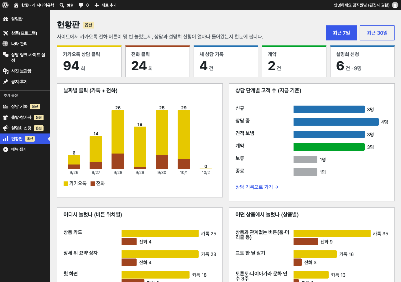 추가 옵션: 카톡·전화 클릭 현황판